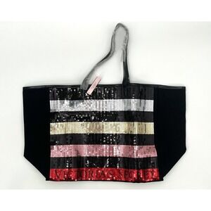 Victoria's Secret‎ Large Black Sequined Weekender Getaway Tote Carry On Bag NWT